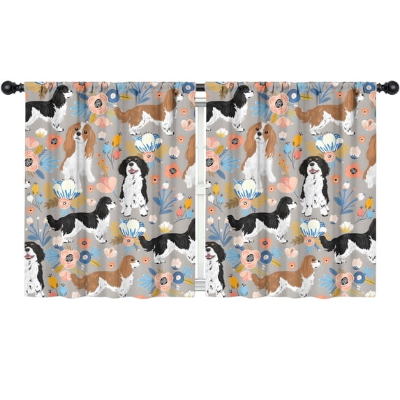 Blackout Kids Curtains,Cavalier King Charles Spaniel Dog and Flower Childrens Insulated Curtains Set Of 2,Bedroom Essentials,Toddler Room Decor 52"x63"(132x160cm)