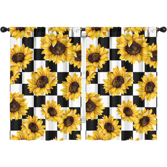 Blackout Kids Curtains,Checke Sunflower Childrens Insulated Curtains Set Of 2,Bedroom Essentials,Toddler Room Decor 42x63in(106x160cm)