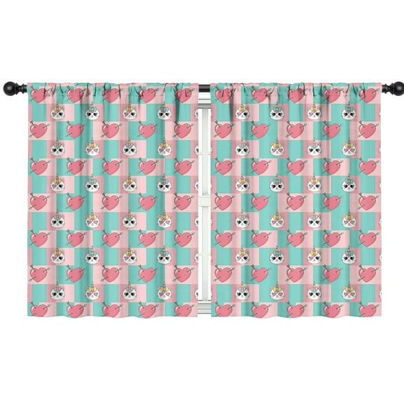 Blackout Kids Curtains,Checkered Cartoon Cat Unicorn Heart Childrens Insulated Curtains Set Of 2,Bedroom Essentials,Toddler Room Decor 42"x54"