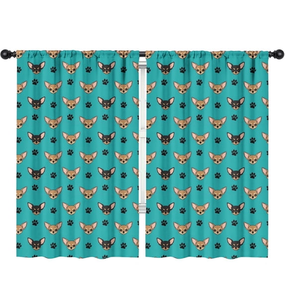 Blackout Kids Curtains,Chihuahua and Dog Paw Print Blue Children's Insulated Curtains Set Of 2,Bedroom Essentials,Toddler Room Decor 52"x84"