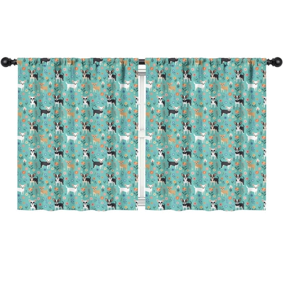 Blackout Kids Curtains,Chihuahua and Floral Blue Pattern Children's Insulated Curtains Set Of 2,Bedroom Essentials,Toddler Room Decor 52"x63"