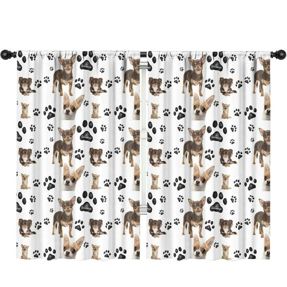 Blackout Kids Curtains,Chihuahua and Footprints Childrens Insulated Curtains Set Of 2,Bedroom Essentials,Toddler Room Decor 52"x84"(132x213cm)