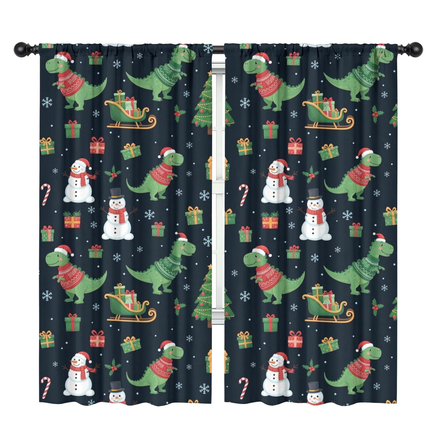 Blackout Kids Curtains,Christmas Dinosaur Pattern Childrens Insulated Curtains Set Of 2,Bedroom Essentials,Toddler Room Decor 42"x84"