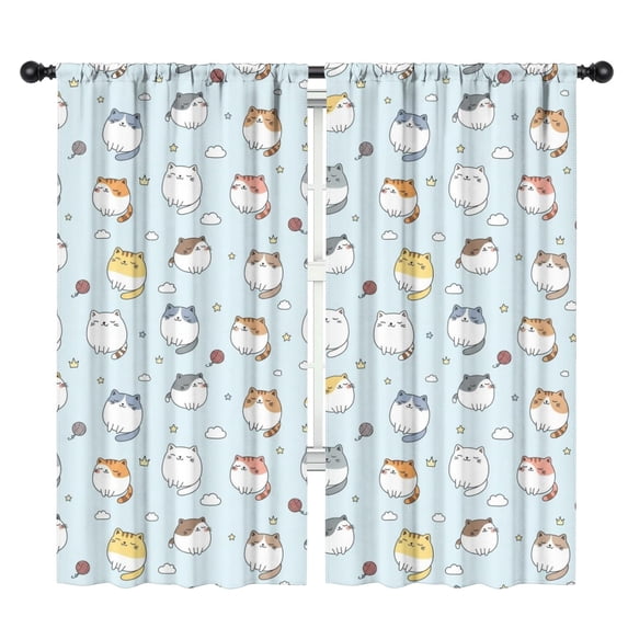 Blackout Kids Curtains,Chubby Cat and Yarn Blue Pattern Children's Insulated Curtains Set Of 2,Bedroom Essentials,Toddler Room Decor 42"x84"