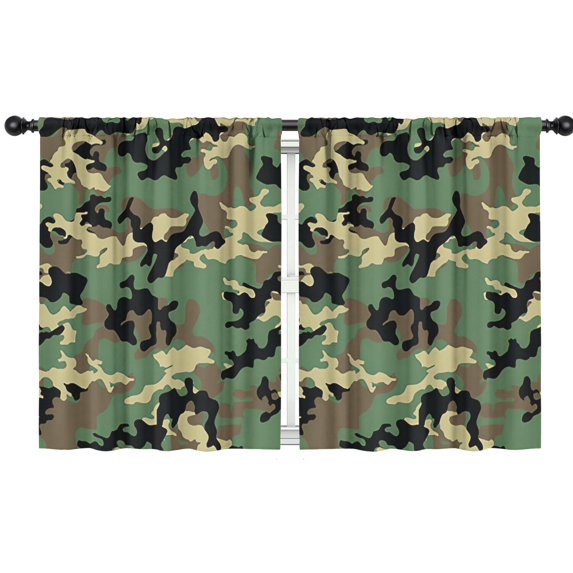 Blackout Kids Curtains,Classic Camo Green Black Pattern Childrens Insulated Curtains Set Of 2,Bedroom Essentials,Toddler Room Decor 42"x54"