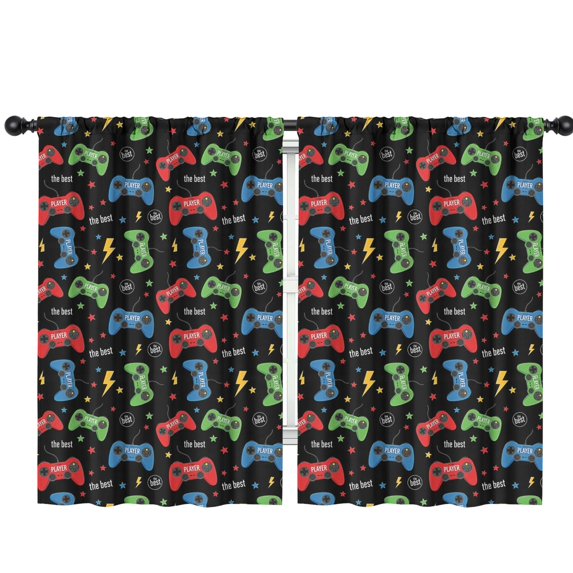 Blackout Kids Curtains,Colorful Controllers Games Black Pattern Childrens Insulated Curtains Set Of 2,Bedroom Essentials,Toddler Room Decor 42"x63"