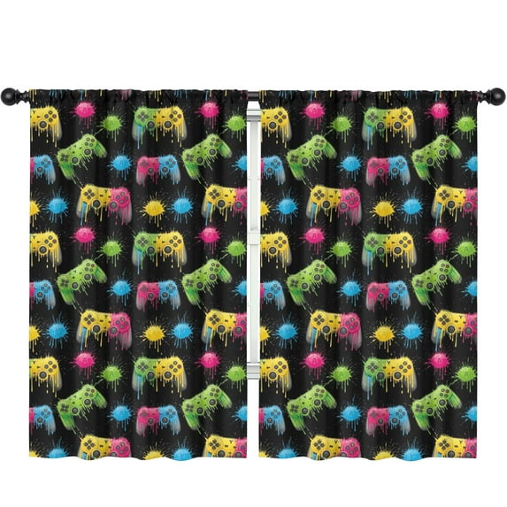 Blackout Kids Curtains,Colorful Controllers Games Icons Black Pattern Childrens Insulated Curtains Set Of 2,Bedroom Essentials,Toddler Room Decor 52"x84"