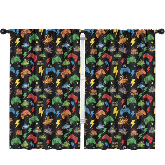 Blackout Kids Curtains,Colorful Controllers Games Words Black Pattern Childrens Insulated Curtains Set Of 2,Bedroom Essentials,Toddler Room Decor 52"x84"