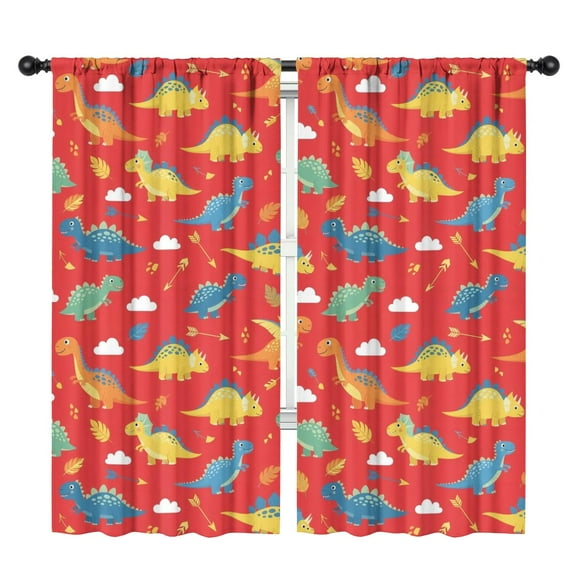 Blackout Kids Curtains,Colorful Dinosaur Red Pattern Childrens Insulated Curtains Set Of 2,Bedroom Essentials,Toddler Room Decor 42"x84"
