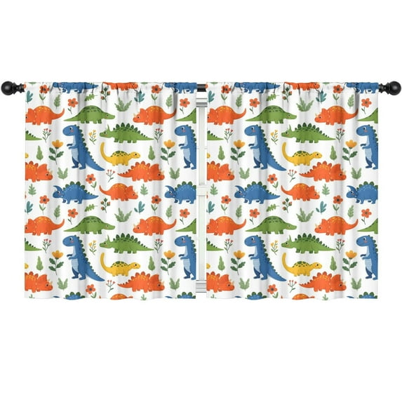 Blackout Kids Curtains,Colorful Dinosaur and Flower Pattern Childrens Insulated Curtains Set Of 2,Bedroom Essentials,Toddler Room Decor 52"x63"