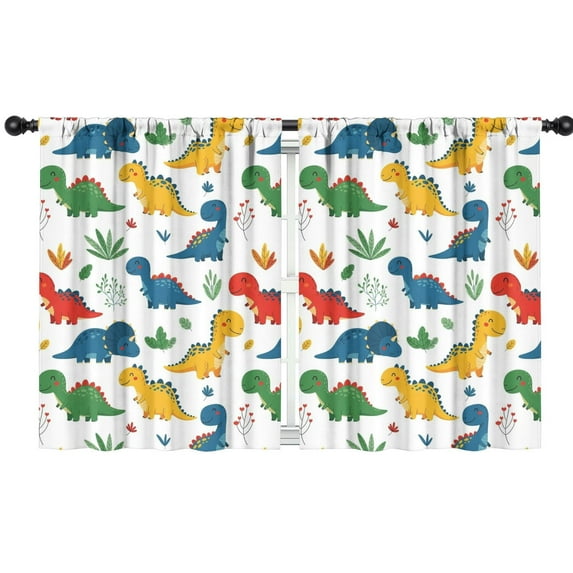 Blackout Kids Curtains,Colorful Dinosaur and Leaf Pattern Childrens Insulated Curtains Set Of 2,Bedroom Essentials,Toddler Room Decor 42"x54"