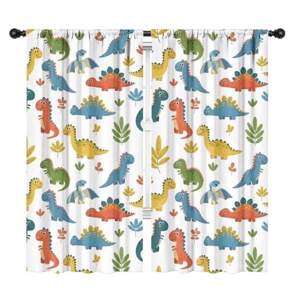 Blackout Kids Curtains,Colorful Dinosaur and Leaf Pattern Childrens Insulated Curtains Set Of 2,Bedroom Essentials,Toddler Room Decor 42"x84"
