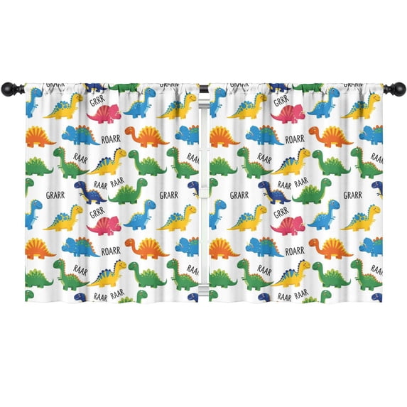 Blackout Kids Curtains,Colorful Dinosaur with Roar Pattern Childrens Insulated Curtains Set Of 2,Bedroom Essentials,Toddler Room Decor 52"x63"