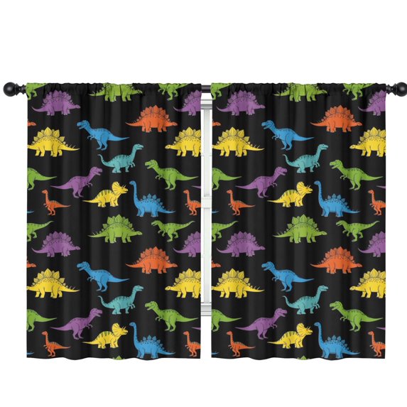 Blackout Kids Curtains,Colorful Dinosaurs Black Pattern Childrens Insulated Curtains Set Of 2,Bedroom Essentials,Toddler Room Decor 42"x63"