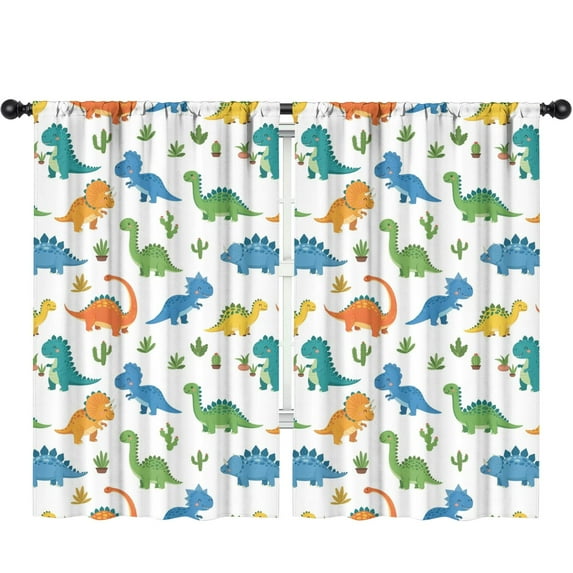 Blackout Kids Curtains,Colorful Dinosaurs Cacti Pattern Childrens Insulated Curtains Set Of 2,Bedroom Essentials,Toddler Room Decor 52"x84"