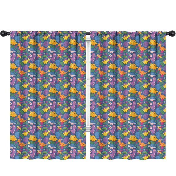 Blackout Kids Curtains,Colorful Dinosaurs Floral Motifs Pattern Childrens Insulated Curtains Set Of 2,Bedroom Essentials,Toddler Room Decor 52"x84"