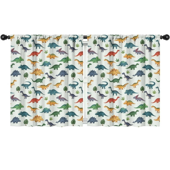 Blackout Kids Curtains,Colorful Dinosaurs Floral White Pattern Childrens Insulated Curtains Set Of 2,Bedroom Essentials,Toddler Room Decor 52"x63"