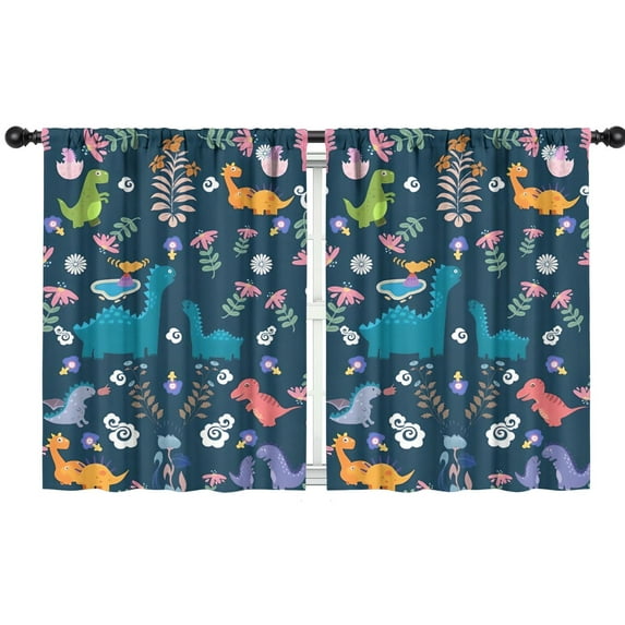 Blackout Kids Curtains,Colorful Dinosaurs Flowers Border Pattern Childrens Insulated Curtains Set Of 2,Bedroom Essentials,Toddler Room Decor 42"x54"