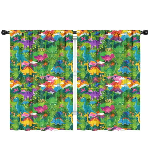 Blackout Kids Curtains,Colorful Dinosaurs Jungle Flowers Pattern Childrens Insulated Curtains Set Of 2,Bedroom Essentials,Toddler Room Decor 42"x63"