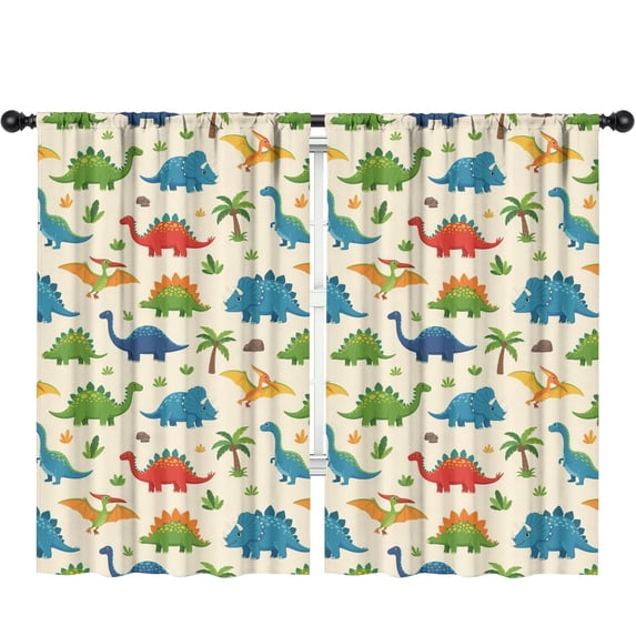 Blackout Kids Curtains,Colorful Dinosaurs Palm Pattern Childrens Insulated Curtains Set Of 2,Bedroom Essentials,Toddler Room Decor 52"x84"