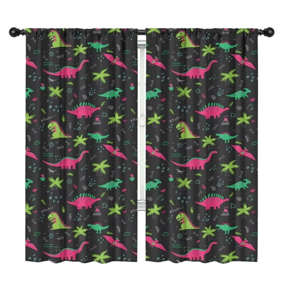Blackout Kids Curtains,Colorful Dinosaurs Plants Pattern Childrens Insulated Curtains Set Of 2,Bedroom Essentials,Toddler Room Decor 42"x84"