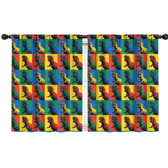 Blackout Kids Curtains,Colorful Dinosaurs Pop Art Square Pattern Childrens Insulated Curtains Set Of 2,Bedroom Essentials,Toddler Room Decor 42"x54"