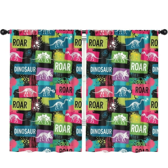 Blackout Kids Curtains,Colorful Dinosaurs Skeletons Text Pattern Childrens Insulated Curtains Set Of 2,Bedroom Essentials,Toddler Room Decor 52"x84"