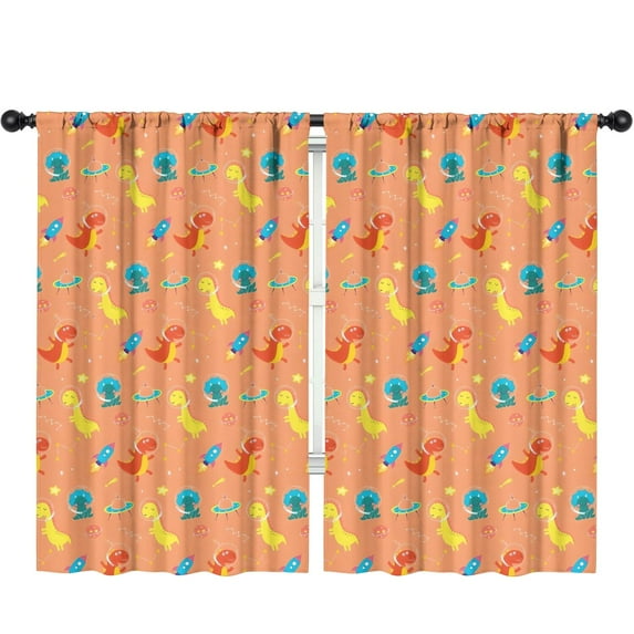 Blackout Kids Curtains,Colorful Dinosaurs Space Rockets Pattern Childrens Insulated Curtains Set Of 2,Bedroom Essentials,Toddler Room Decor 52"x84"