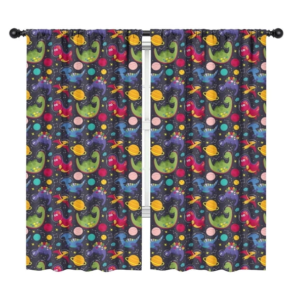 Blackout Kids Curtains,Colorful Dinosaurs Spaceships Planets Pattern Childrens Insulated Curtains Set Of 2,Bedroom Essentials,Toddler Room Decor 42"x84"