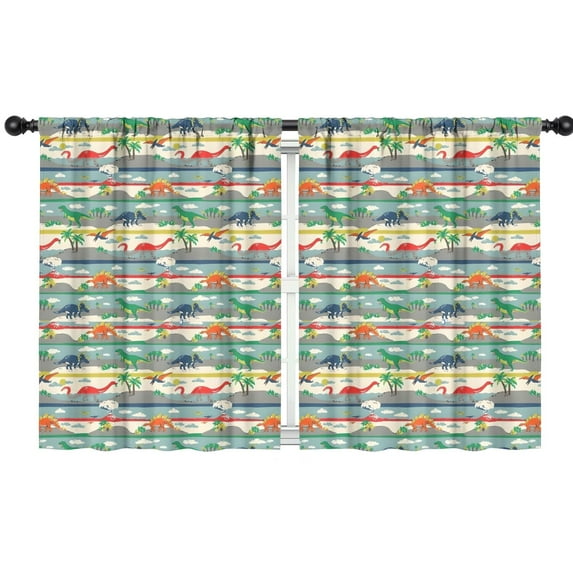 Blackout Kids Curtains,Colorful Dinosaurs Stripe Pattern Childrens Insulated Curtains Set Of 2,Bedroom Essentials,Toddler Room Decor 42"x54"