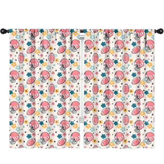 Blackout Kids Curtains,Colorful Football Helmets and Flowers Pattern Childrens Insulated Curtains Set Of 2,Bedroom Essentials,Toddler Room Decor 52"x84"