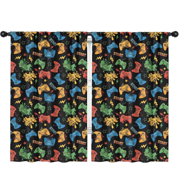 Blackout Kids Curtains,Colorful Games Controller Black Pattern Childrens Insulated Curtains Set Of 2,Bedroom Essentials,Toddler Room Decor 52"x84"