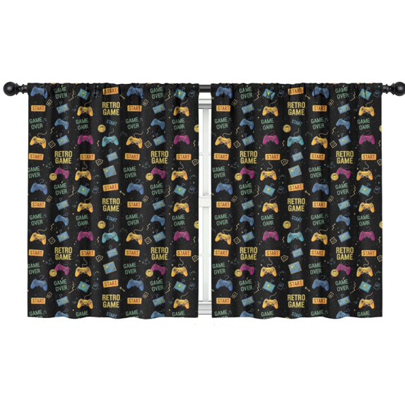 Blackout Kids Curtains,Colorful Games Retro Black Pattern Childrens Insulated Curtains Set Of 2,Bedroom Essentials,Toddler Room Decor 42"x54"