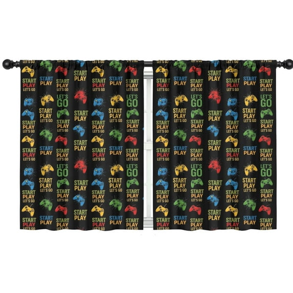 Blackout Kids Curtains,Colorful Games Symbol Black Pattern Childrens Insulated Curtains Set Of 2,Bedroom Essentials,Toddler Room Decor 42"x54"