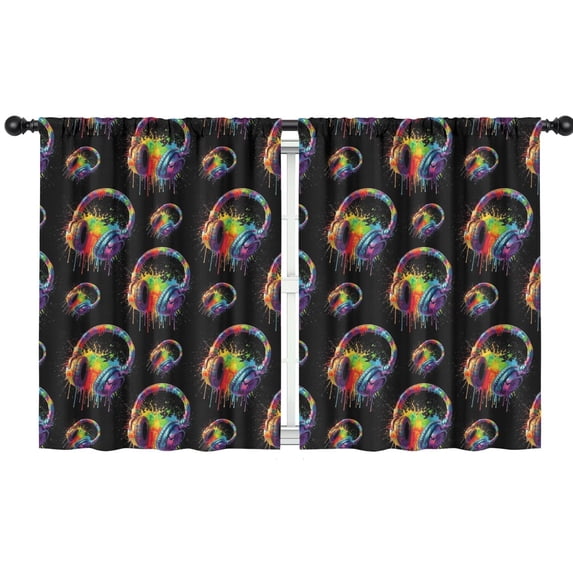 Blackout Kids Curtains,Colorful Headphones Games Black Pattern Childrens Insulated Curtains Set Of 2,Bedroom Essentials,Toddler Room Decor 42"x54"