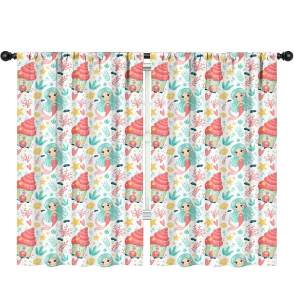 Blackout Kids Curtains,Colorful Mermaid Princess Pattern Childrens Insulated Curtains Set Of 2,Bedroom Essentials,Toddler Room Decor 52"x84"