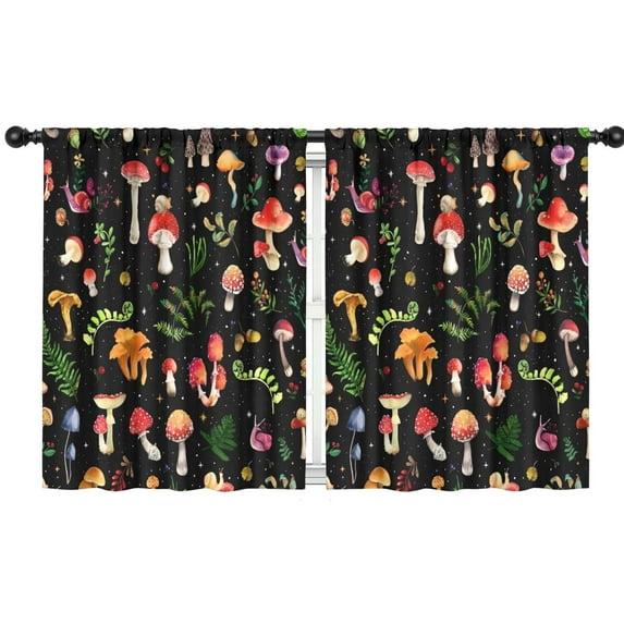Blackout Kids Curtains,Colorful Mushroom Leaf Black Pattern Childrens Insulated Curtains Set Of 2,Bedroom Essentials,Toddler Room Decor 42"x54"