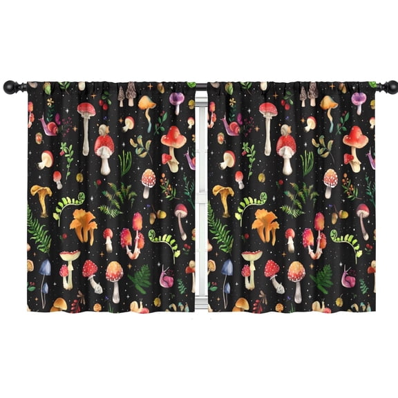 Blackout Kids Curtains,Colorful Mushroom Leaf Black Pattern Childrens Insulated Curtains Set Of 2,Bedroom Essentials,Toddler Room Decor 42"x54"
