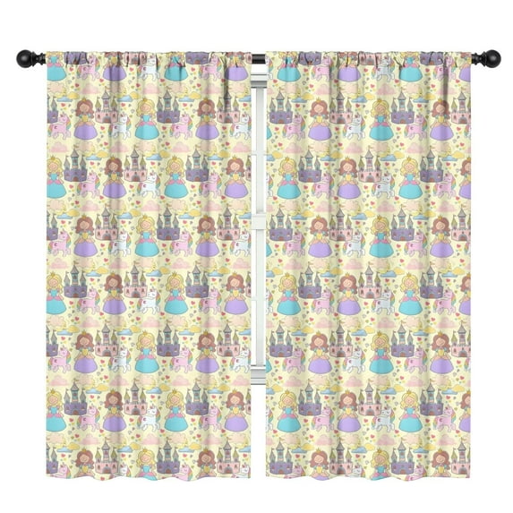 Blackout Kids Curtains,Colorful Princess Castle Pattern Childrens Insulated Curtains Set Of 2,Bedroom Essentials,Toddler Room Decor 42"x84"
