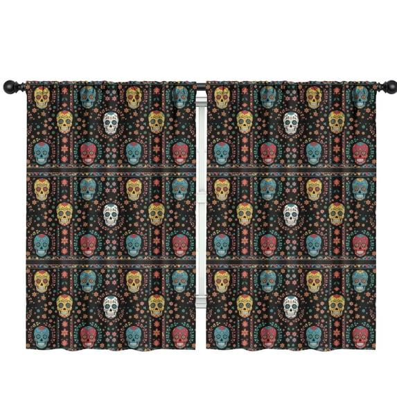 Blackout Kids Curtains,Colorful Skull Flower Pattern Childrens Insulated Curtains Set Of 2,Bedroom Essentials,Toddler Room Decor 42"x63"