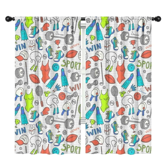 Blackout Kids Curtains,Colorful Sports Items Pattern Childrens Insulated Curtains Set Of 2,Bedroom Essentials,Toddler Room Decor 42"x84"