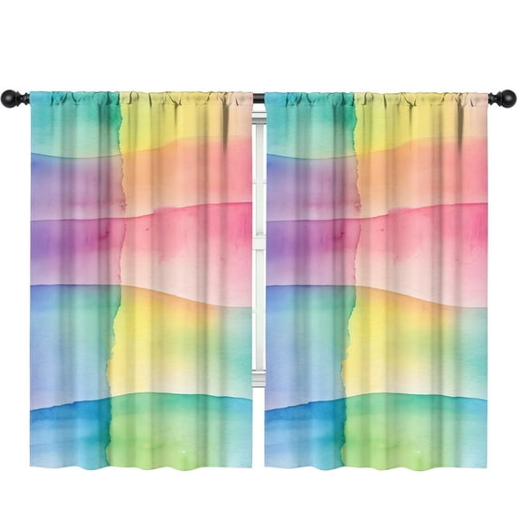 Blackout Kids Curtains,Colorful Watercolor Stripe Pattern Childrens Insulated Curtains Set Of 2,Bedroom Essentials,Toddler Room Decor 52"x84"