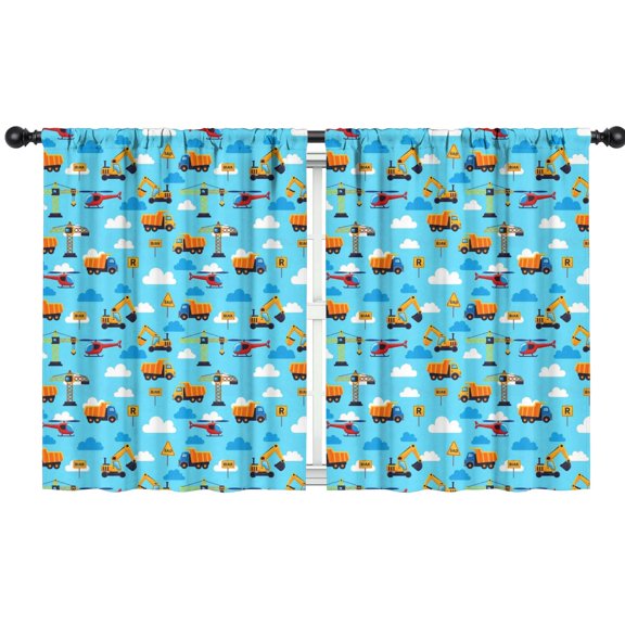 Blackout Kids Curtains,Construction Vehicles Helicopters Blue Pattern Childrens Insulated Curtains Set Of 2,Bedroom Essentials,Toddler Room Decor 42"x54"