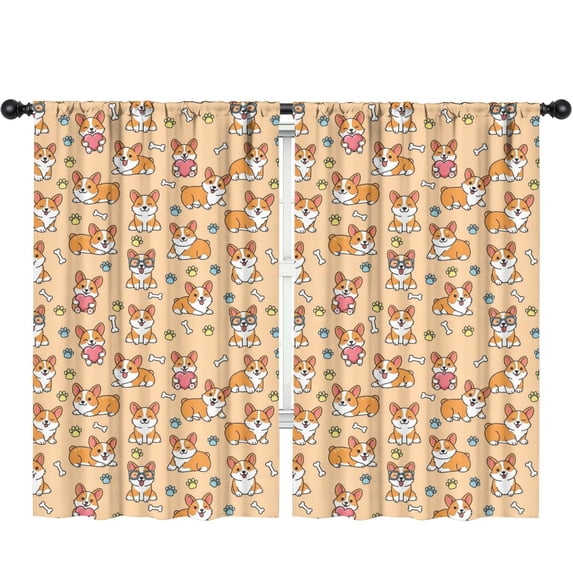 Blackout Kids Curtains,Corgi and Bone Orange Pattern Children's Insulated Curtains Set Of 2,Bedroom Essentials,Toddler Room Decor 52"x84"