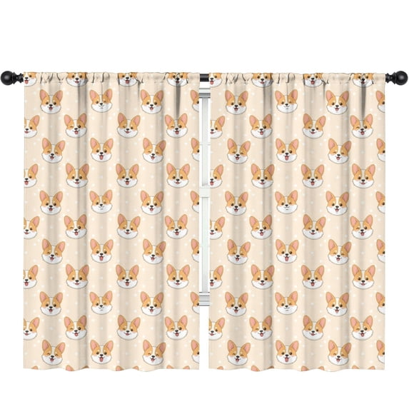 Blackout Kids Curtains,Corgi and Polka Dot Beige Pattern Children's Insulated Curtains Set Of 2,Bedroom Essentials,Toddler Room Decor 52"x84"