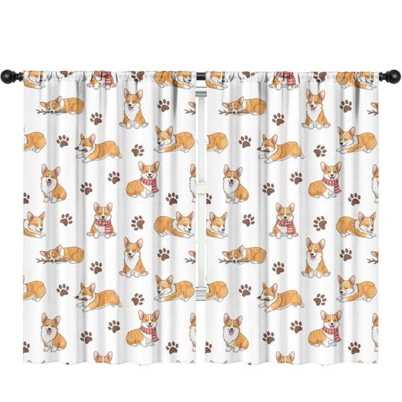Blackout Kids Curtains,Corgi and Scarf White Pattern Children's Insulated Curtains Set Of 2,Bedroom Essentials,Toddler Room Decor 52"x84"