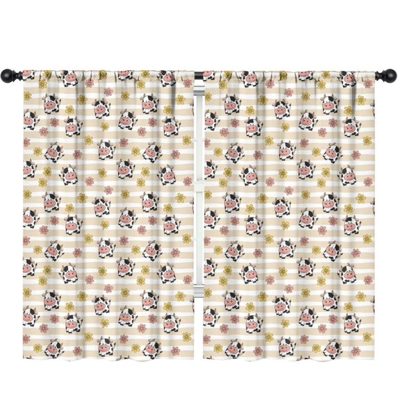 Blackout Kids Curtains,Cow and Flower Beige Pattern Children's Insulated Curtains Set Of 2,Bedroom Essentials,Toddler Room Decor 52"x84"