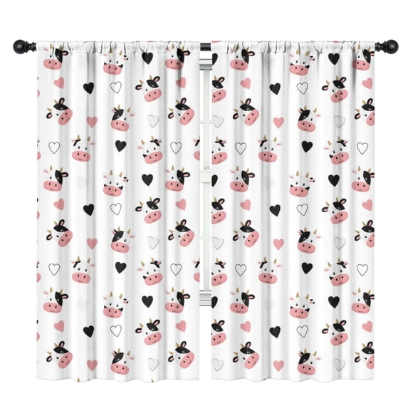 Blackout Kids Curtains,Cow and Heart White Pattern Children's Insulated Curtains Set Of 2,Bedroom Essentials,Toddler Room Decor 42"x84"