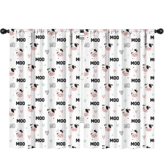 Blackout Kids Curtains,Cow and Heart White Pattern Children's Insulated Curtains Set Of 2,Bedroom Essentials,Toddler Room Decor 52"x84"