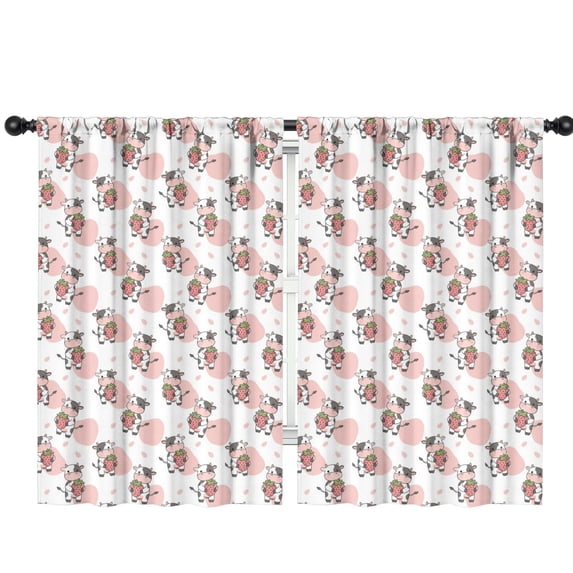 Blackout Kids Curtains,Cow and Strawberry White Pattern Children's Insulated Curtains Set Of 2,Bedroom Essentials,Toddler Room Decor 42"x63"